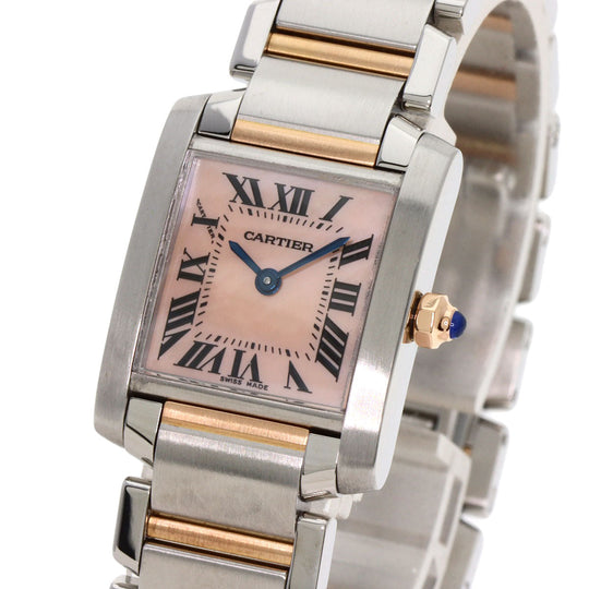 CARTIER Watches Quartz W51027Q4 Stainless Steel , SSxK18PG gold Tank francaise SM Pink shell dial Women Used Authentic