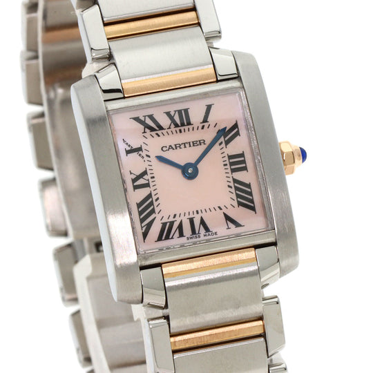 CARTIER Watches Quartz W51027Q4 Stainless Steel , SSxK18PG gold Tank francaise SM Pink shell dial Women Used Authentic