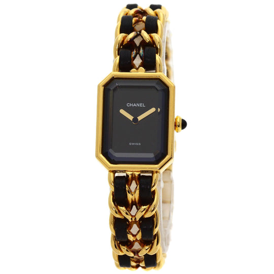 CHANEL Watches Quartz H0001 Gold Plated, Leather xGP gold Premiere black dial Women Used Authentic