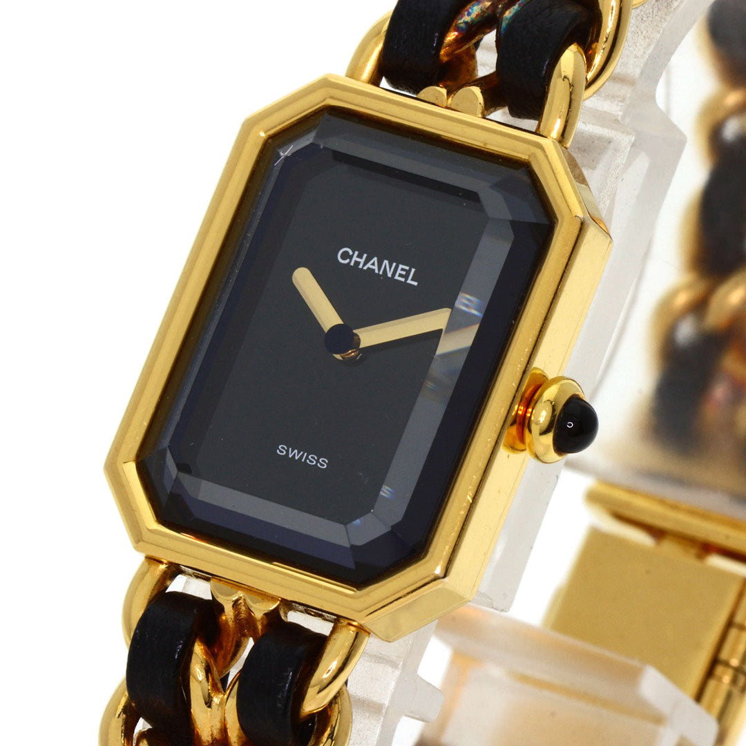 CHANEL Watches Quartz H0001 Gold Plated, Leather xGP gold Premiere black dial Women Used Authentic