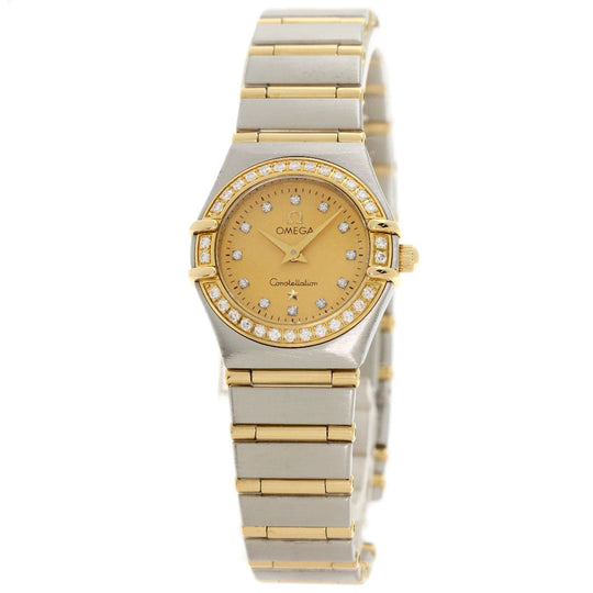 OMEGA Watches Quartz 1267.15.00 Stainless Steel, SSxK18YG, Diamond Silver Constellation 12P Bezel Diamond gold dial Women Used Authentic