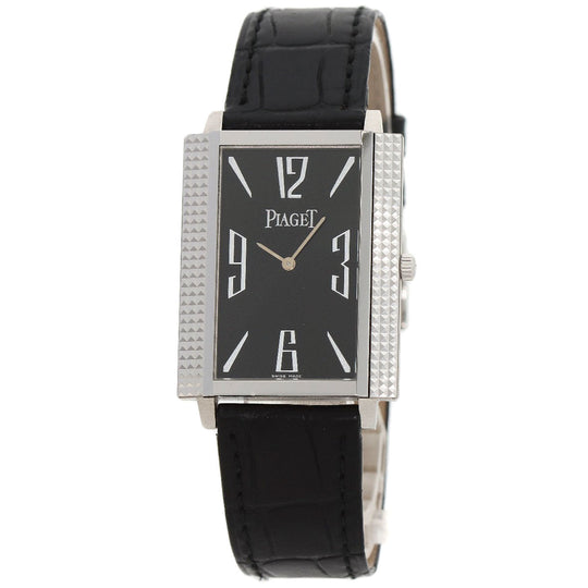 PIAGET Watches Hand Winding 90300 K18WG, leather Silver Extra Flat Square black dial mens Used Authentic