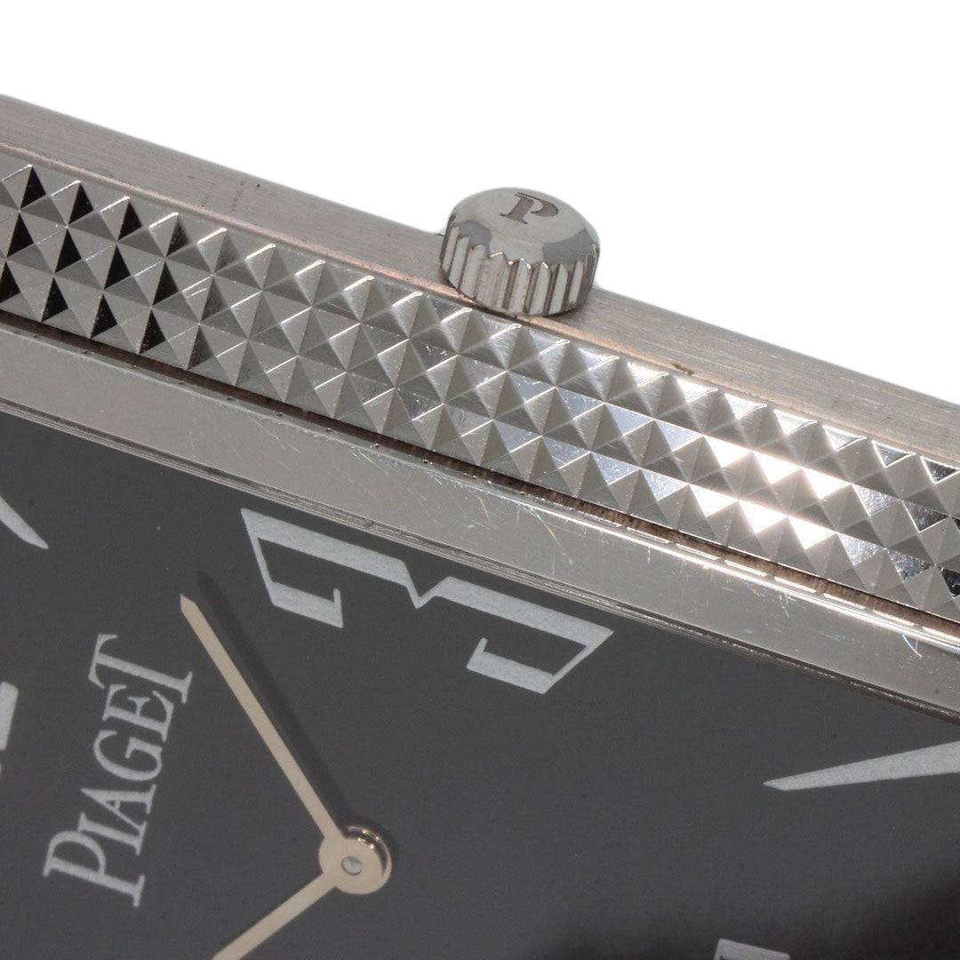 PIAGET Watches Hand Winding 90300 K18WG, leather Silver Extra Flat Square black dial mens Used Authentic