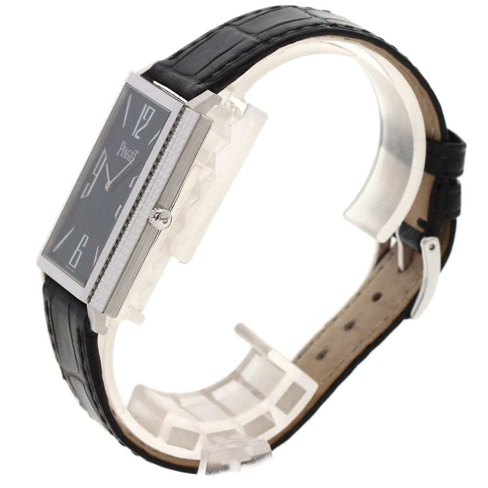 PIAGET Watches Hand Winding 90300 K18WG, leather Silver Extra Flat Square black dial mens Used Authentic