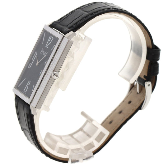 PIAGET Watches Hand Winding 90300 K18WG, leather Silver Extra Flat Square black dial mens Used Authentic