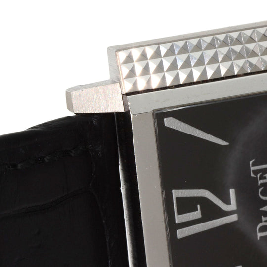 PIAGET Watches Hand Winding 90300 K18WG, leather Silver Extra Flat Square black dial mens Used Authentic