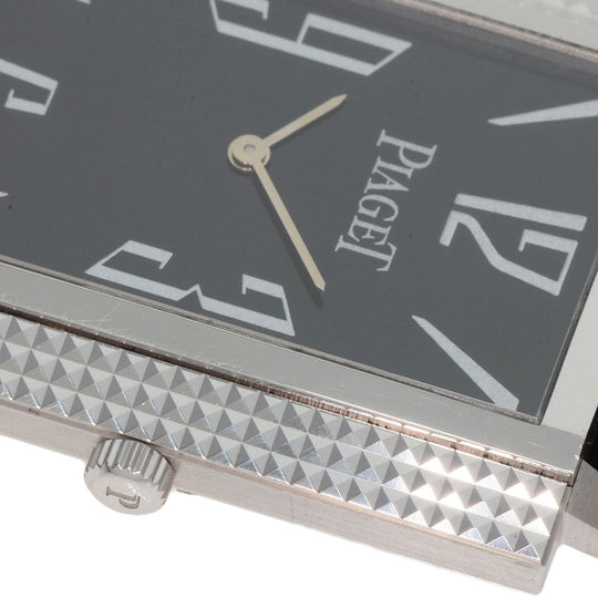 PIAGET Watches Hand Winding 90300 K18WG, leather Silver Extra Flat Square black dial mens Used Authentic