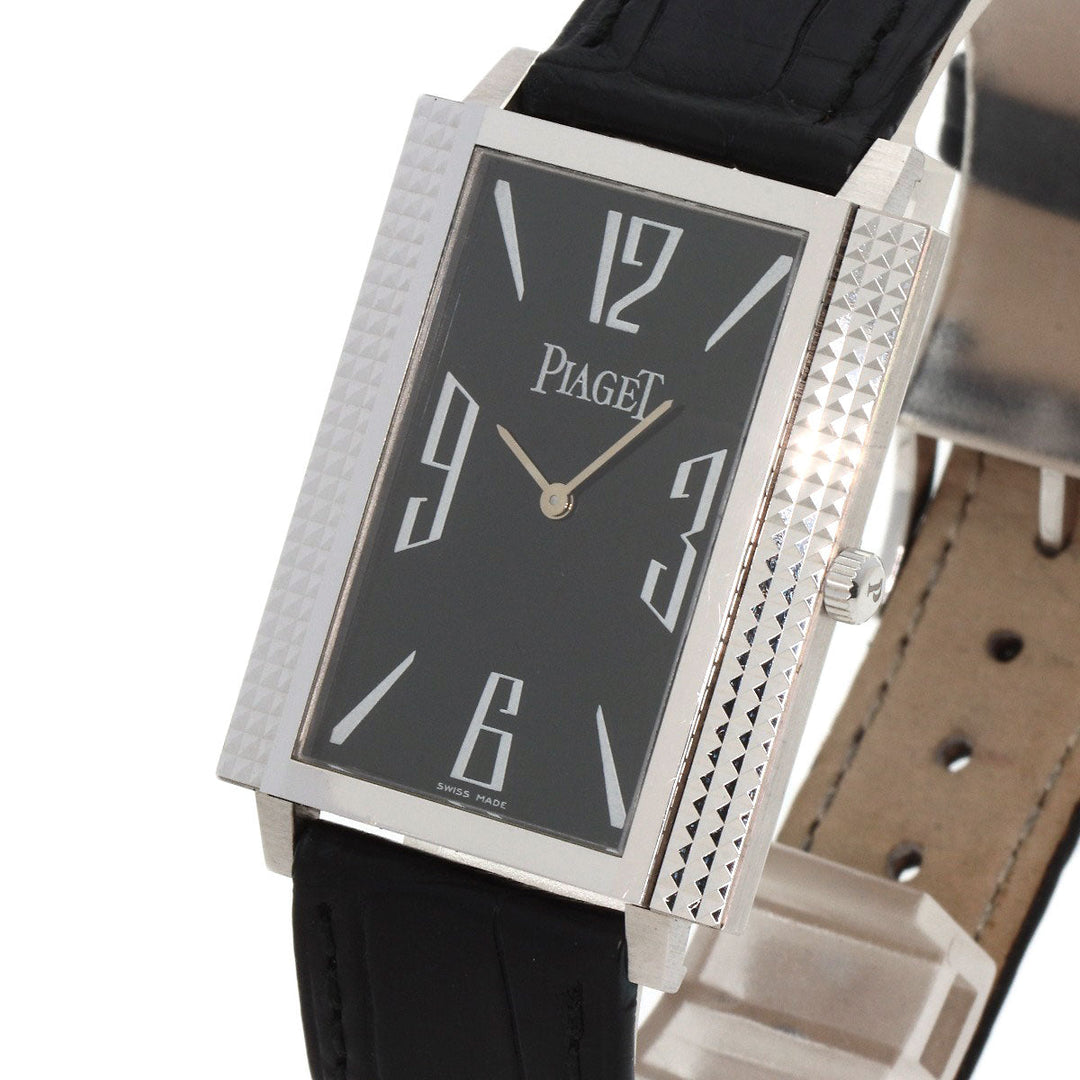 PIAGET Watches Hand Winding 90300 K18WG, leather Silver Extra Flat Square black dial mens Used Authentic
