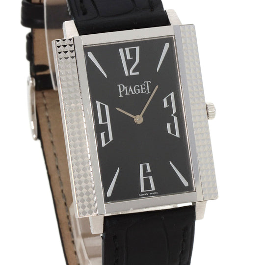 PIAGET Watches Hand Winding 90300 K18WG, leather Silver Extra Flat Square black dial mens Used Authentic