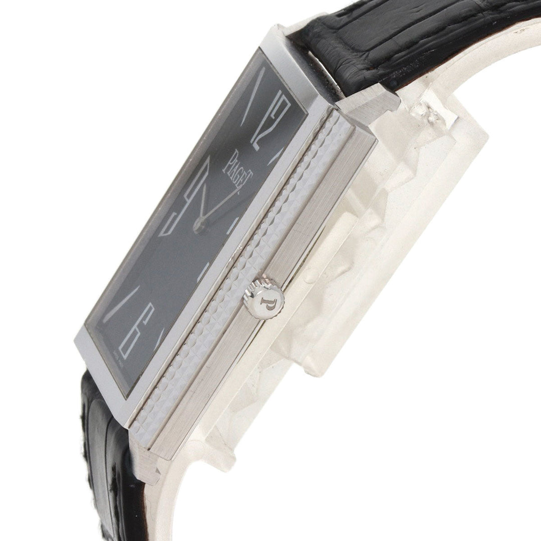 PIAGET Watches Hand Winding 90300 K18WG, leather Silver Extra Flat Square black dial mens Used Authentic