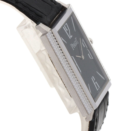 PIAGET Watches Hand Winding 90300 K18WG, leather Silver Extra Flat Square black dial mens Used Authentic
