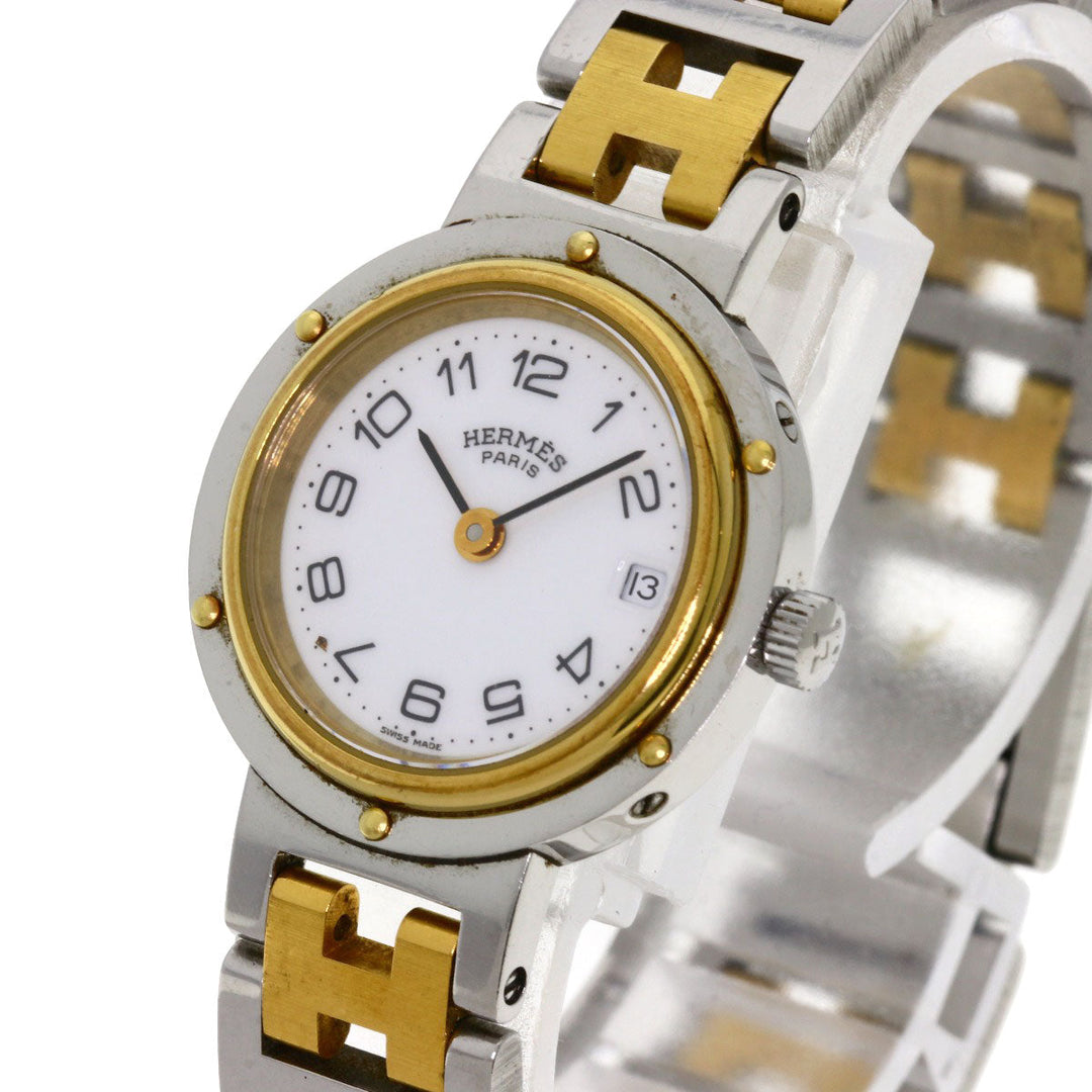 HERMES Watches Quartz Stainless Steel , SSxGP gold Clipper white dial Women Used Authentic