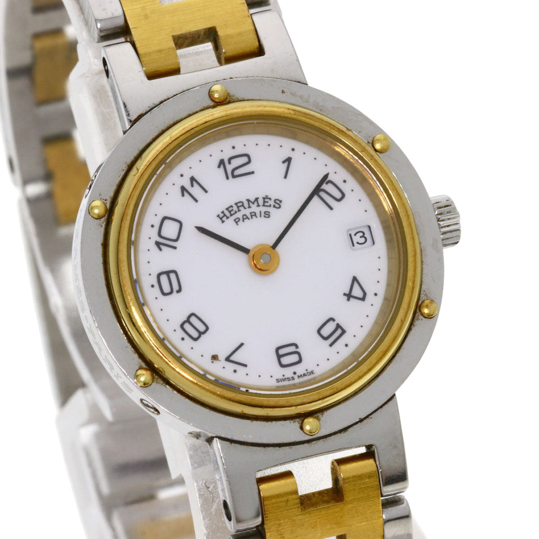 HERMES Watches Quartz Stainless Steel , SSxGP gold Clipper white dial Women Used Authentic