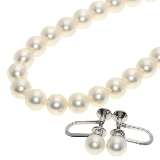 MIKIMOTO Necklace K14WG white Pearl Earrings 2-piece set Women Used Authentic