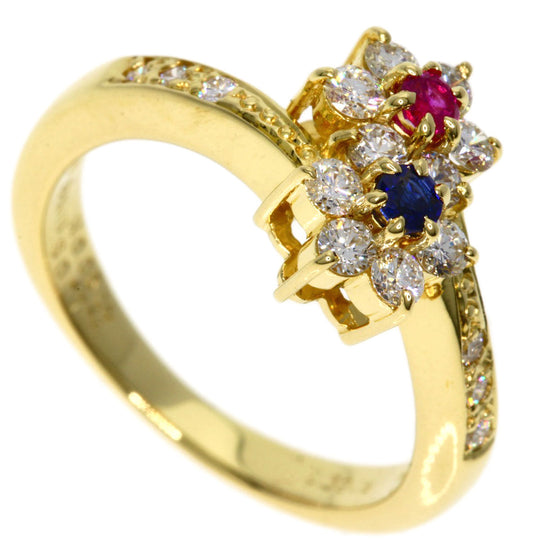 MIKIMOTO Ring 18K Yellow Gold gold Flower motif Diamond Sapphire Ruby