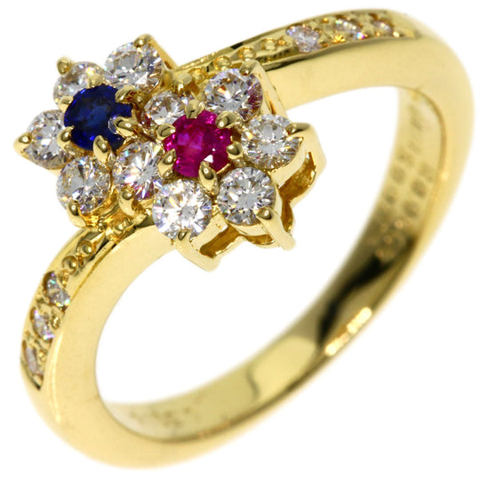 MIKIMOTO Ring 18K Yellow Gold gold Flower motif Diamond Sapphire Ruby