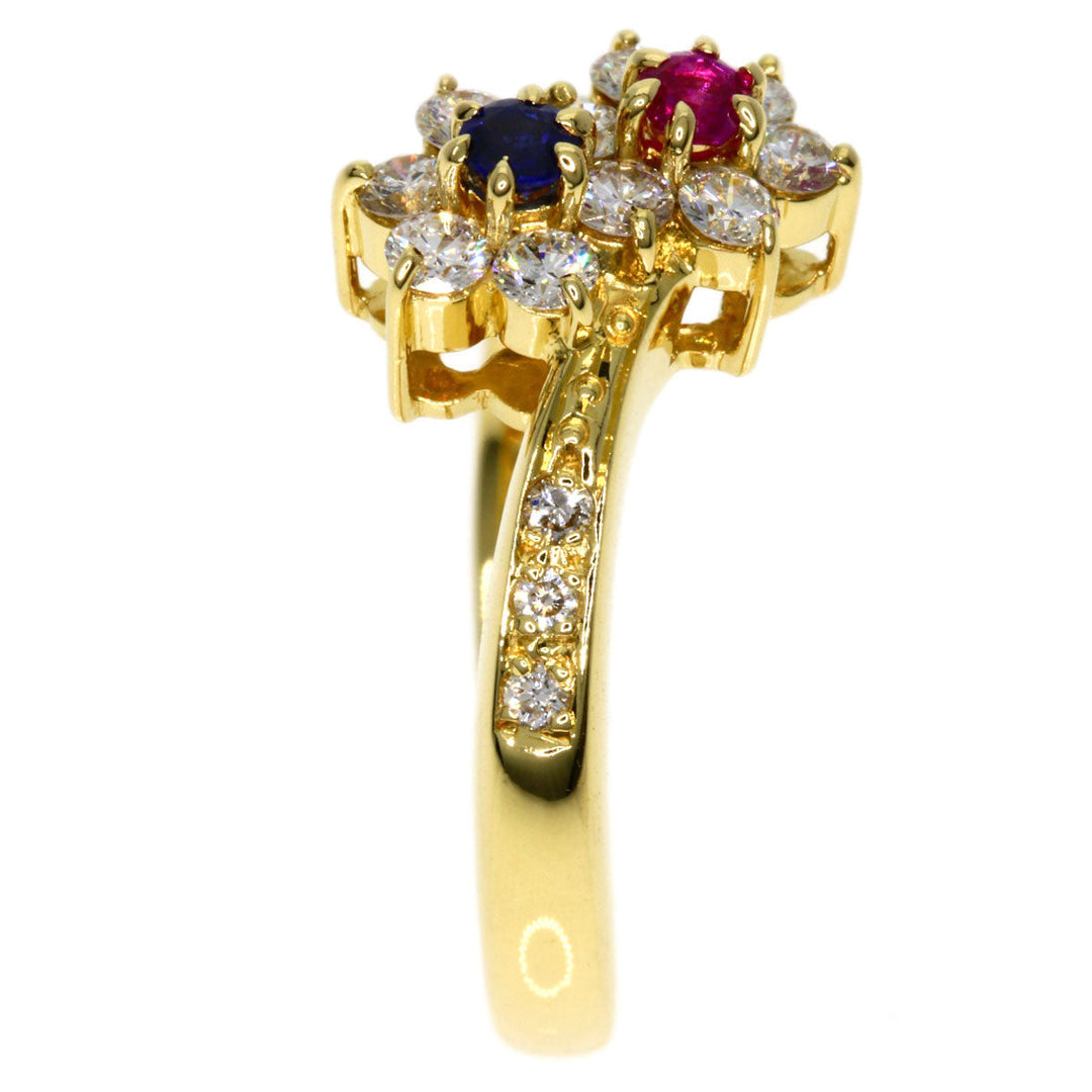 MIKIMOTO Ring 18K Yellow Gold gold Flower motif Diamond Sapphire Ruby
