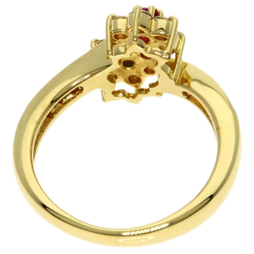 MIKIMOTO Ring 18K Yellow Gold gold Flower motif Diamond Sapphire Ruby