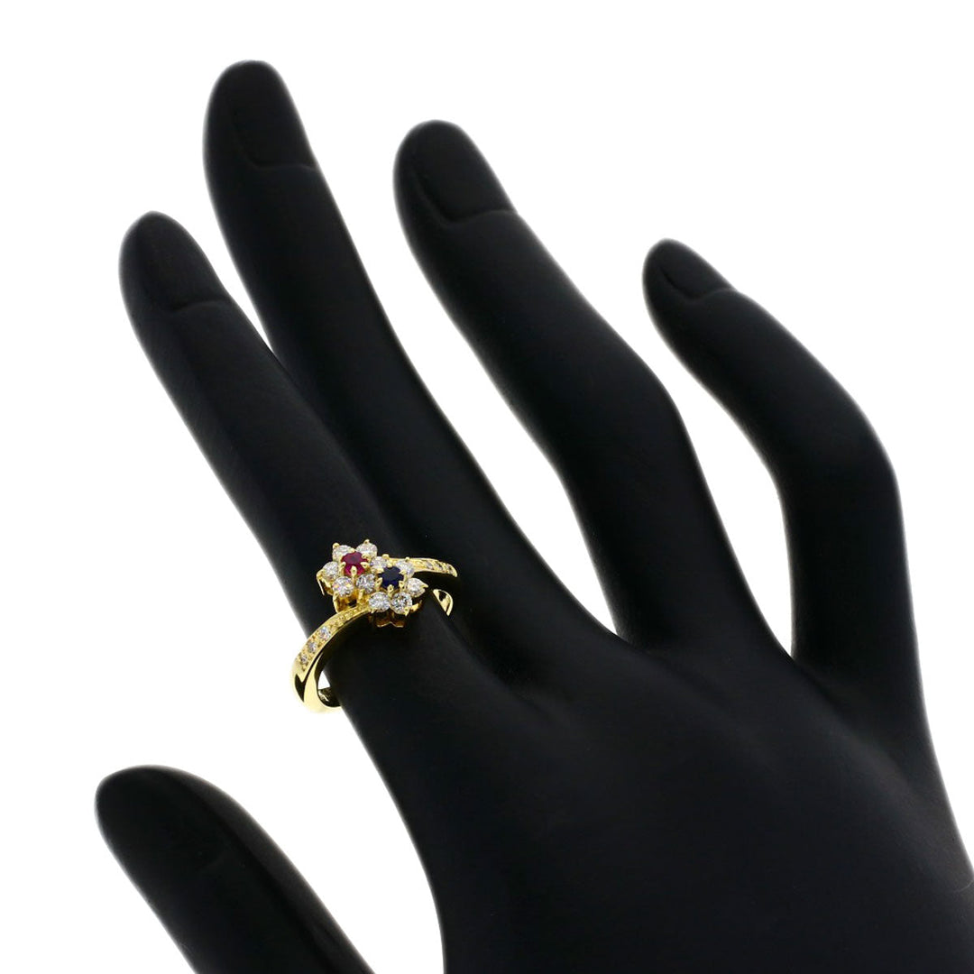 MIKIMOTO Ring 18K Yellow Gold gold Flower motif Diamond Sapphire Ruby