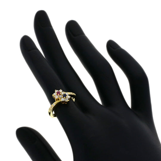 MIKIMOTO Ring 18K Yellow Gold gold Flower motif Diamond Sapphire Ruby