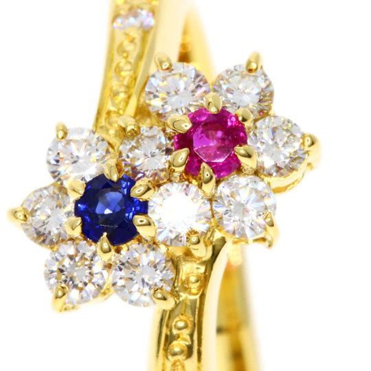 MIKIMOTO Ring 18K Yellow Gold gold Flower motif Diamond Sapphire Ruby