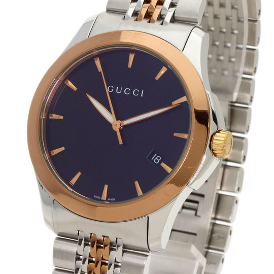 GUCCI Watches Quartz 126.4 Stainless Steel , PGP gold G timeless black dial mens Used Authentic