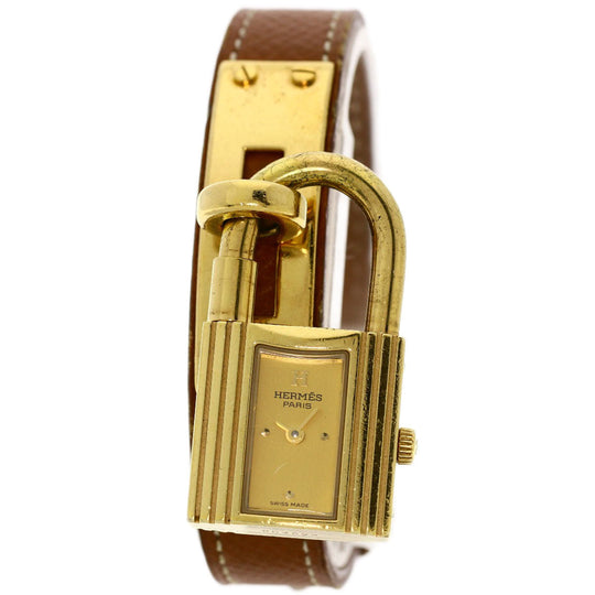 HERMES Watches Quartz Gold Plated, Leather gold Kelly watch gold dial Women Used Authentic