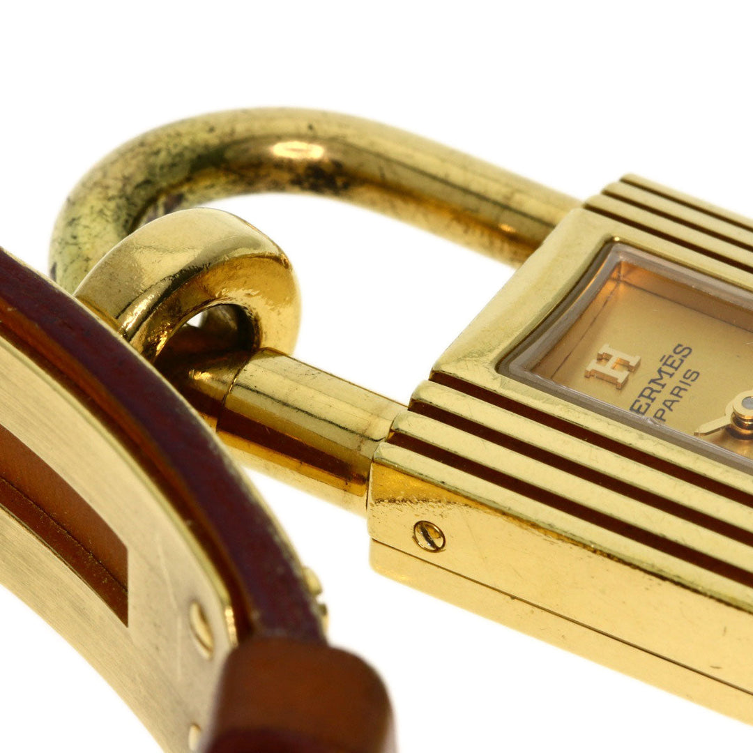 HERMES Watches Quartz Gold Plated, Leather gold Kelly watch gold dial Women Used Authentic