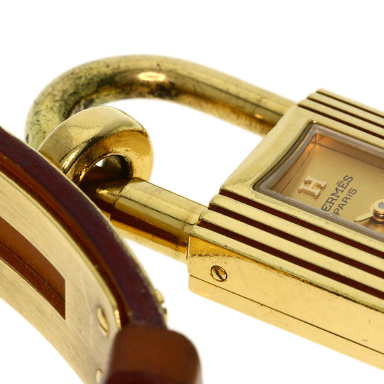 HERMES Watches Quartz Gold Plated, Leather gold Kelly watch gold dial Women Used Authentic