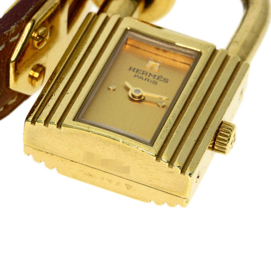 HERMES Watches Quartz Gold Plated, Leather gold Kelly watch gold dial Women Used Authentic
