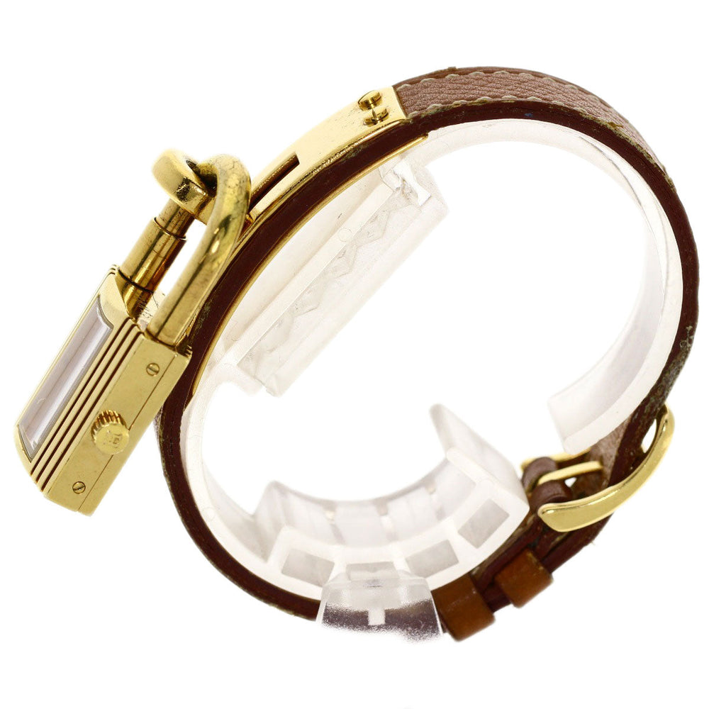 HERMES Watches Quartz Gold Plated, Leather gold Kelly watch gold dial Women Used Authentic
