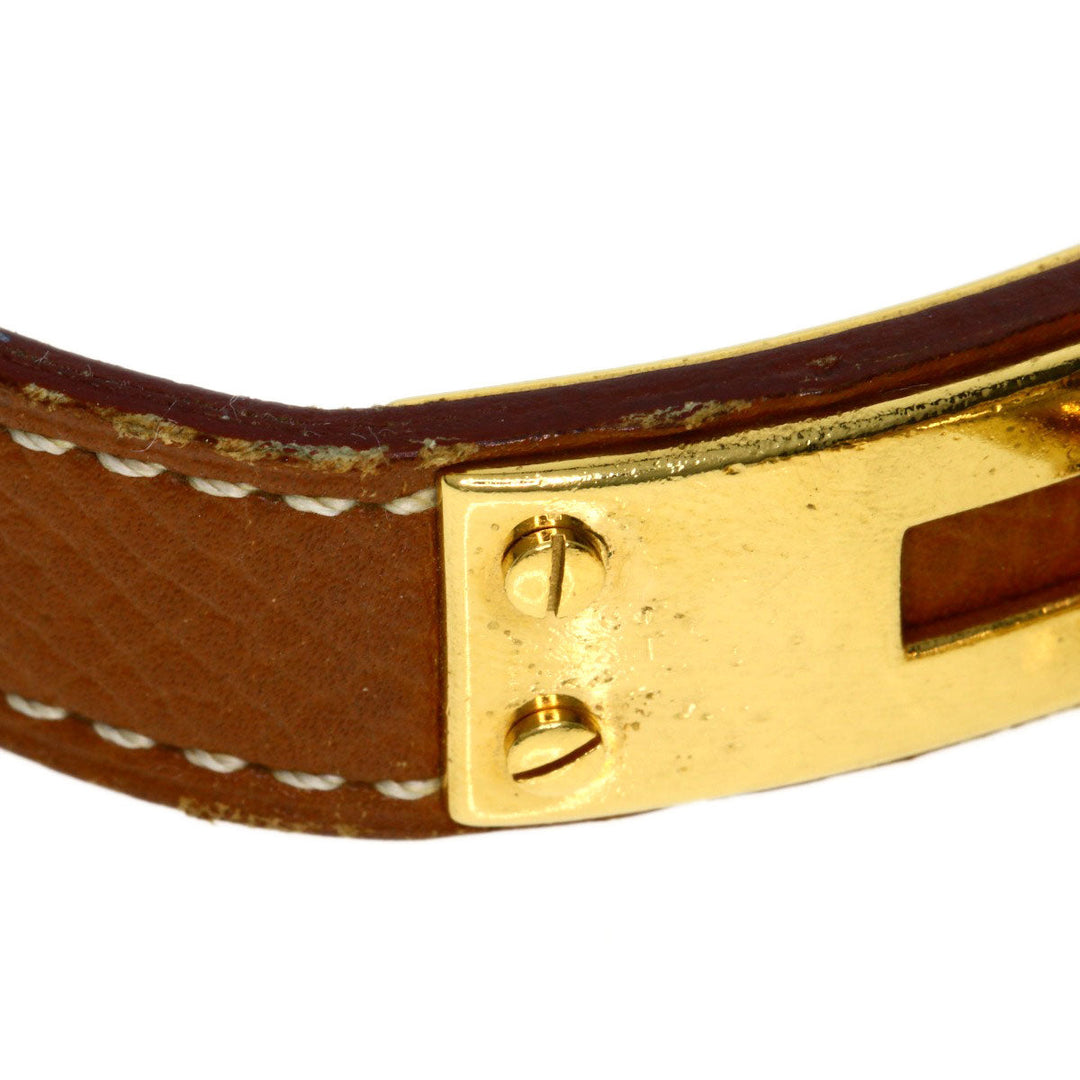 HERMES Watches Quartz Gold Plated, Leather gold Kelly watch gold dial Women Used Authentic