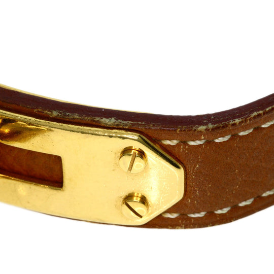 HERMES Watches Quartz Gold Plated, Leather gold Kelly watch gold dial Women Used Authentic
