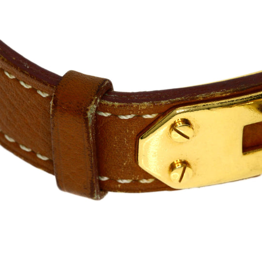 HERMES Watches Quartz Gold Plated, Leather gold Kelly watch gold dial Women Used Authentic