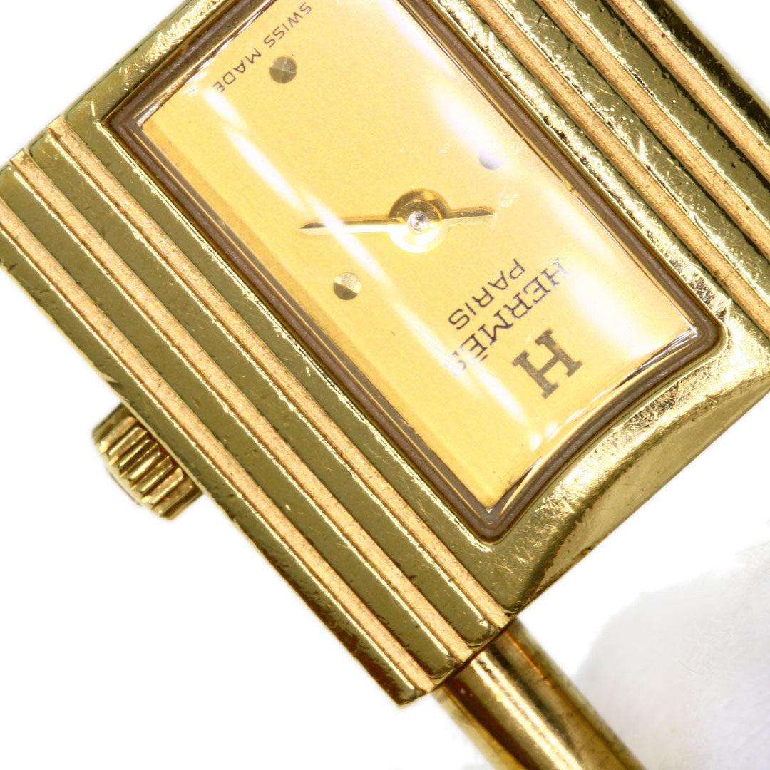 HERMES Watches Quartz Gold Plated, Leather gold Kelly watch gold dial Women Used Authentic