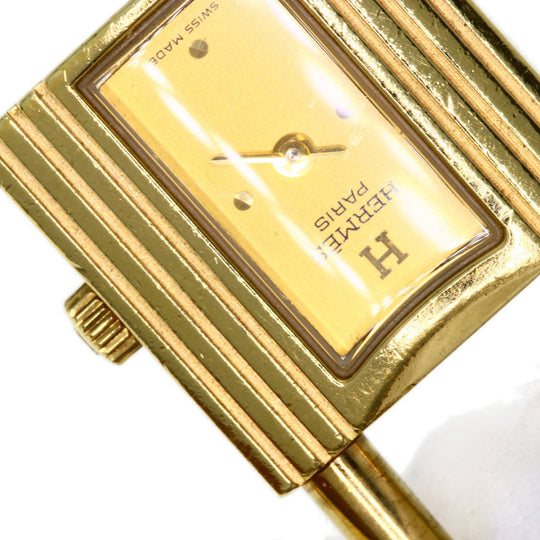 HERMES Watches Quartz Gold Plated, Leather gold Kelly watch gold dial Women Used Authentic