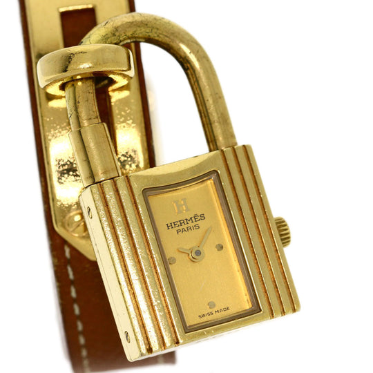 HERMES Watches Quartz Gold Plated, Leather gold Kelly watch gold dial Women Used Authentic
