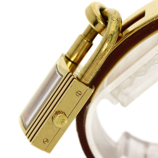 HERMES Watches Quartz Gold Plated, Leather gold Kelly watch gold dial Women Used Authentic