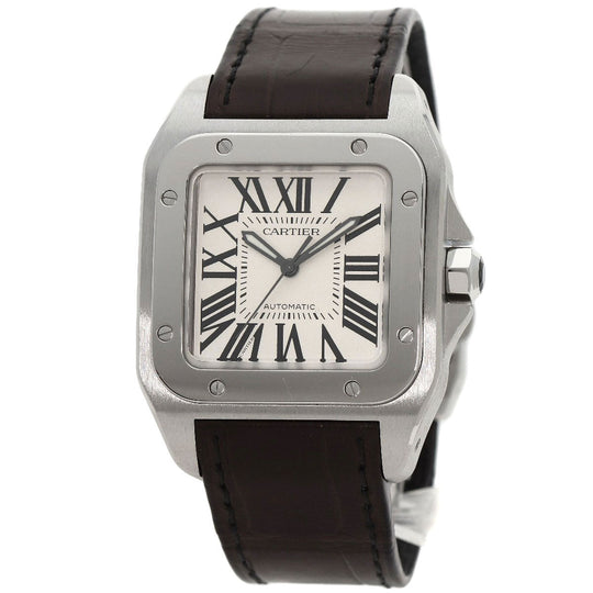 CARTIER Watches Mechanical Automatic W20106X8 Stainless Steel, Leather Silver Santos 100MM Silver dial mens Used Authentic