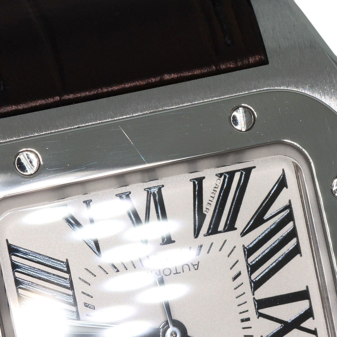 CARTIER Watches Mechanical Automatic W20106X8 Stainless Steel, Leather Silver Santos 100MM Silver dial mens Used Authentic