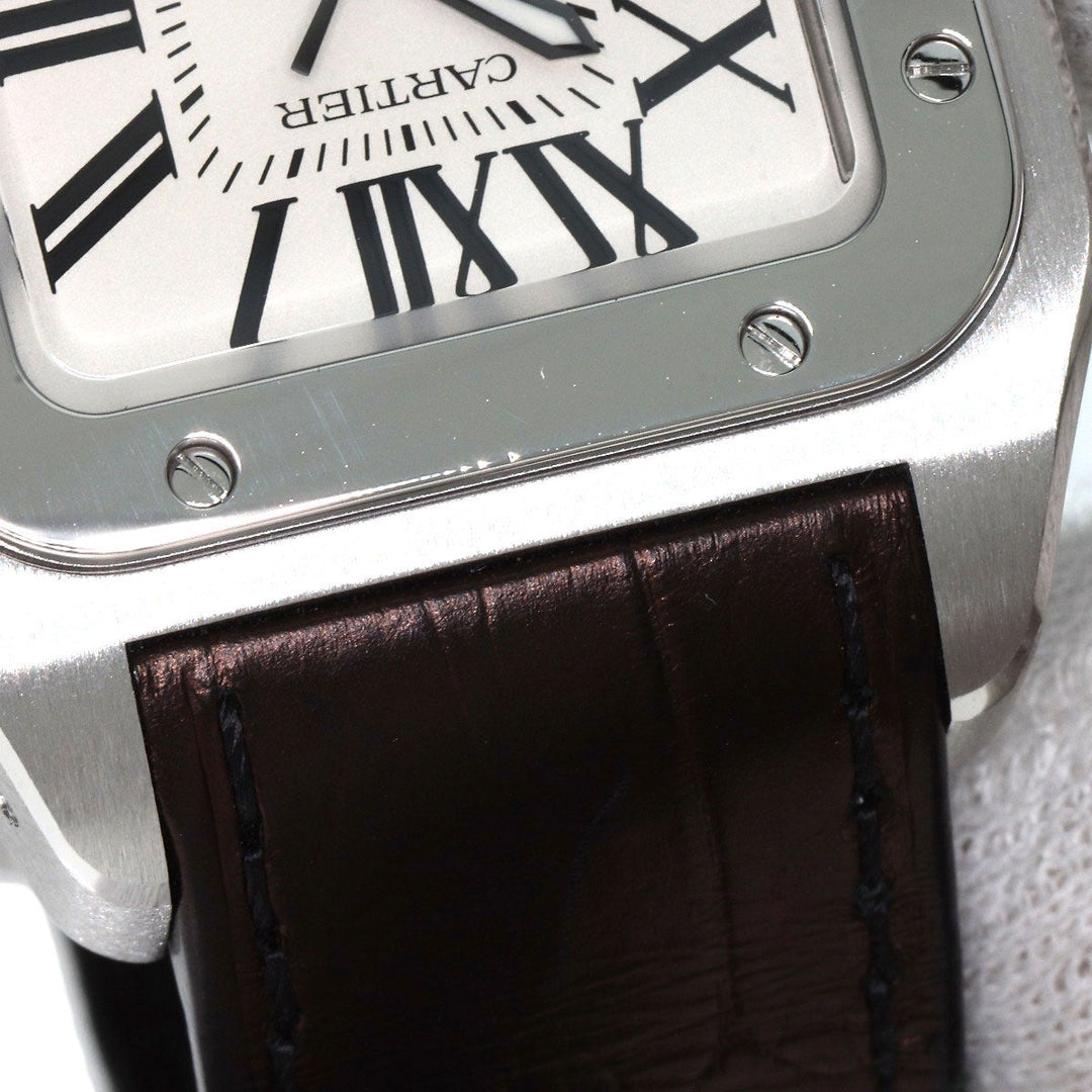 CARTIER Watches Mechanical Automatic W20106X8 Stainless Steel, Leather Silver Santos 100MM Silver dial mens Used Authentic