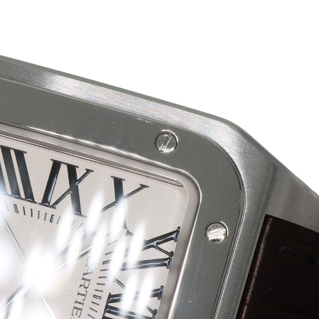CARTIER Watches Mechanical Automatic W20106X8 Stainless Steel, Leather Silver Santos 100MM Silver dial mens Used Authentic