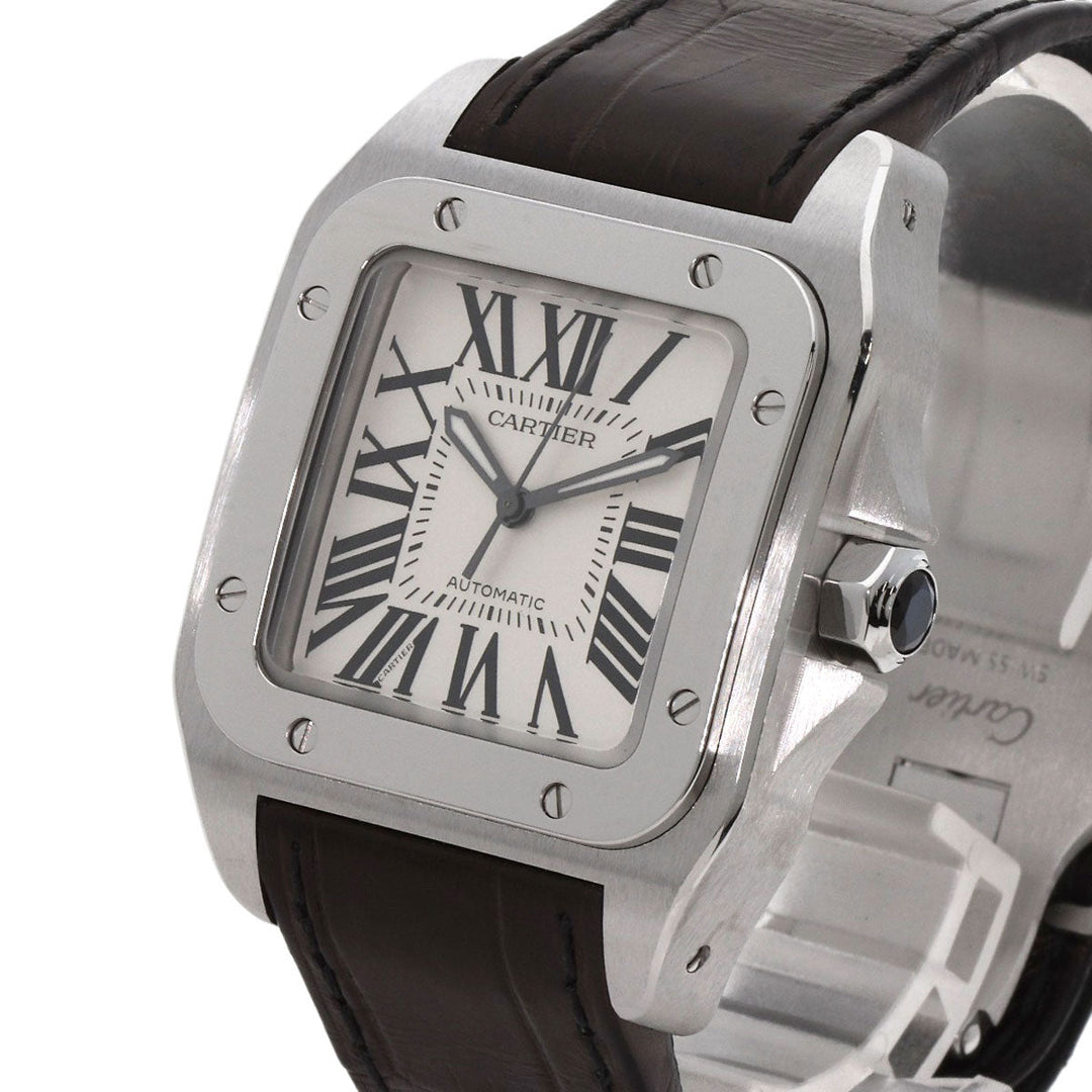 CARTIER Watches Mechanical Automatic W20106X8 Stainless Steel, Leather Silver Santos 100MM Silver dial mens Used Authentic