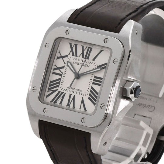 CARTIER Watches Mechanical Automatic W20106X8 Stainless Steel, Leather Silver Santos 100MM Silver dial mens Used Authentic