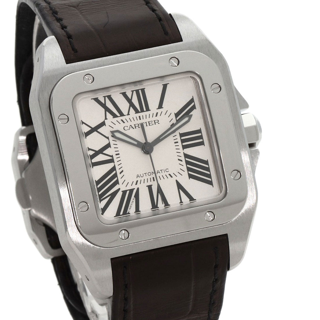 CARTIER Watches Mechanical Automatic W20106X8 Stainless Steel, Leather Silver Santos 100MM Silver dial mens Used Authentic