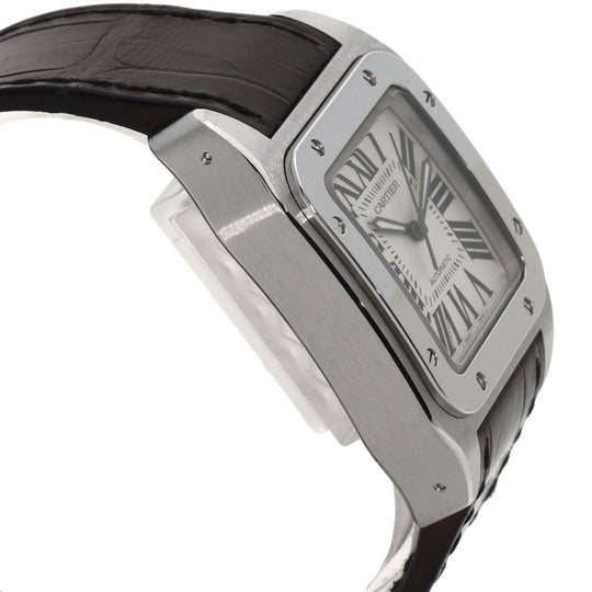 CARTIER Watches Mechanical Automatic W20106X8 Stainless Steel, Leather Silver Santos 100MM Silver dial mens Used Authentic