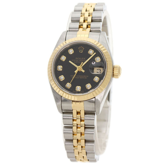 ROLEX Watches Mechanical Automatic 79173G Stainless Steel , SSxK18YG gold Datejust 10P Diamond black dial Women Used Authentic