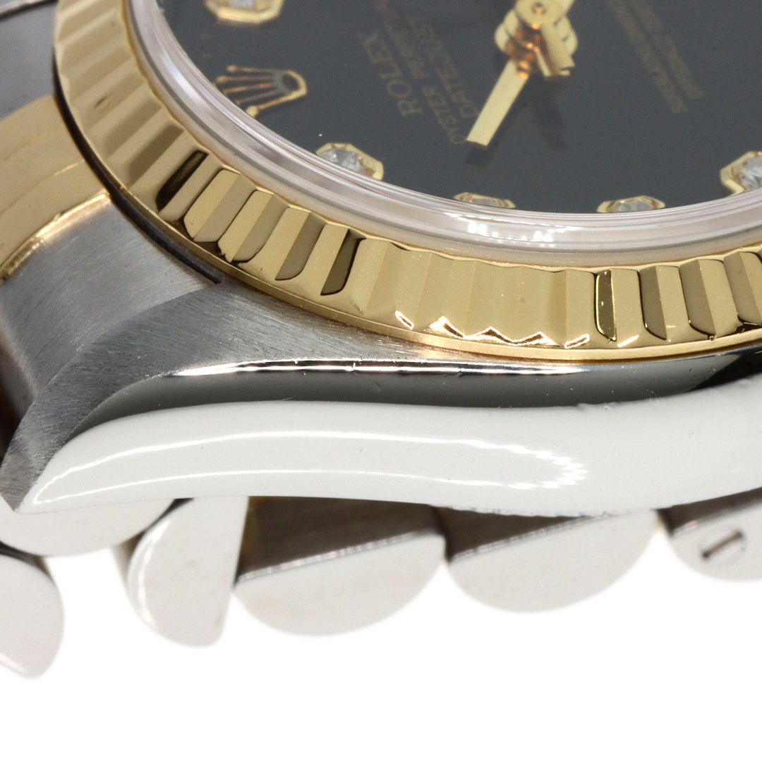 ROLEX Watches Mechanical Automatic 79173G Stainless Steel , SSxK18YG gold Datejust 10P Diamond black dial Women Used Authentic