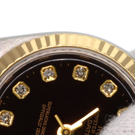 ROLEX Watches Mechanical Automatic 79173G Stainless Steel , SSxK18YG gold Datejust 10P Diamond black dial Women Used Authentic