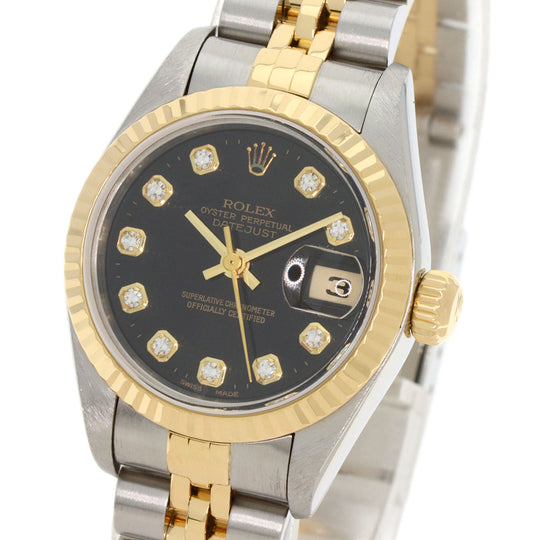 ROLEX Watches Mechanical Automatic 79173G Stainless Steel , SSxK18YG gold Datejust 10P Diamond black dial Women Used Authentic